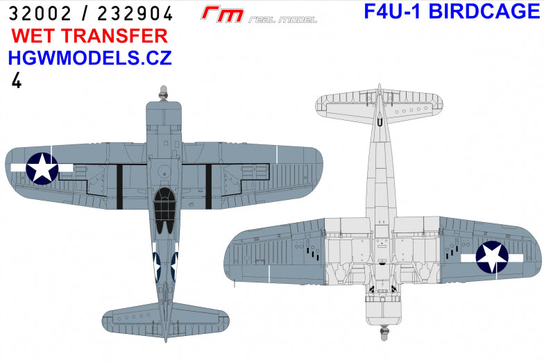 Vought F4U-1A Corsair Aces Birdcage (designed to be used with Tamiya kits) Wet Transfers