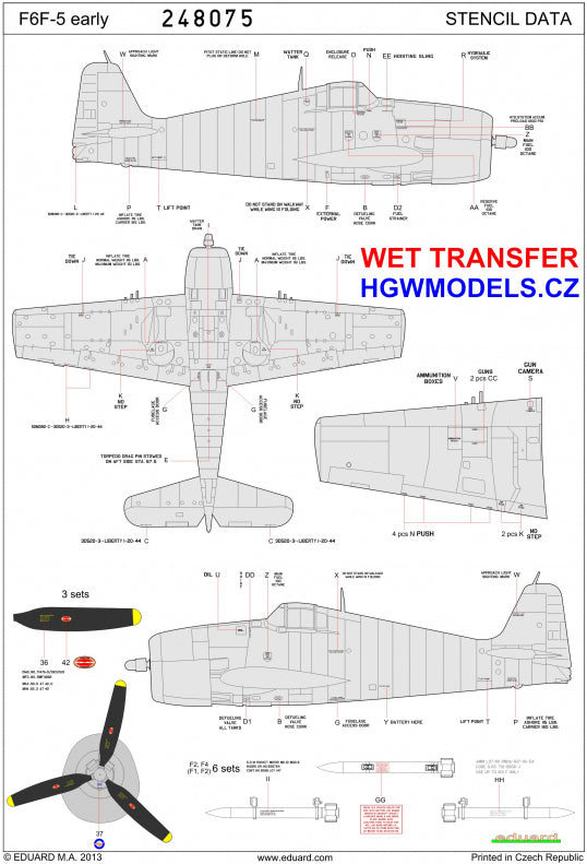 Grumman F6F-5 Hellcat - Stencils (designed to be used with Eduard kits) Wet Transfers