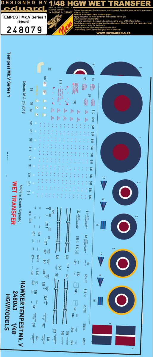 Hawker Tempest Mk.V Series 1 (designed to be used with Eduard kits) Wet Transfers