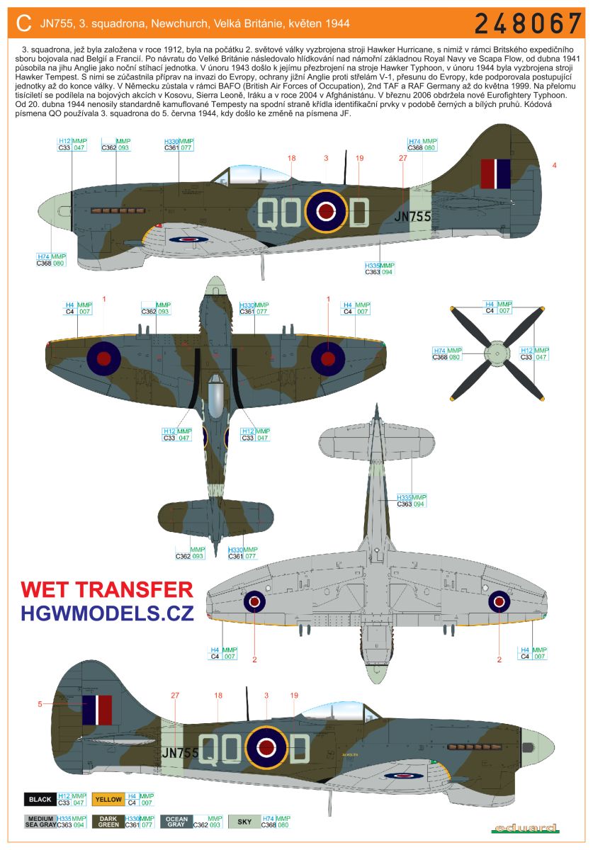 Hawker Tempest Mk.V Series 1 (designed to be used with Eduard kits) Wet Transfers