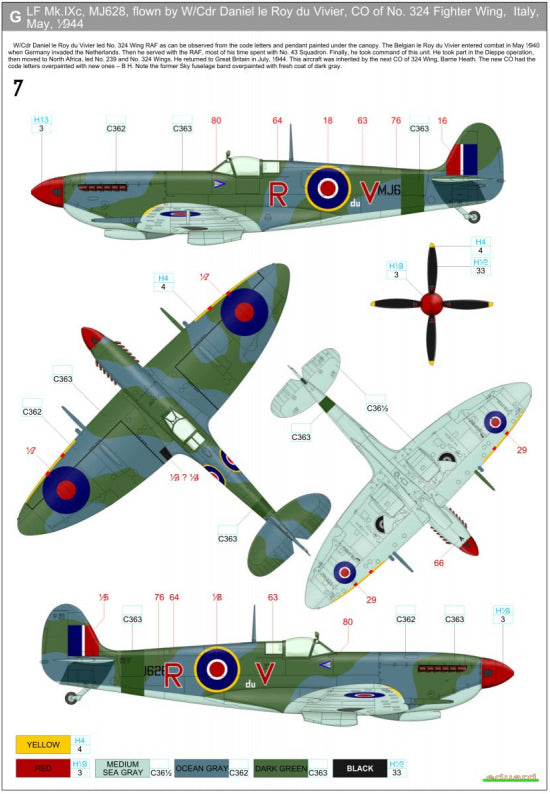 Supermarine Spitfire Mk.IXC/Mk.IXE - Markings + Stencils (designed to be used with Eduard kits) Wet Transfers Package contents:-14x Markings -3x Stencils