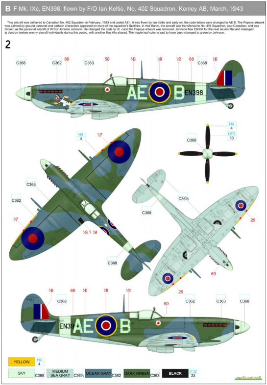 Supermarine Spitfire Mk.IXC/Mk.IXE - Markings + Stencils (designed to be used with Eduard kits) Wet Transfers Package contents:-14x Markings -3x Stencils