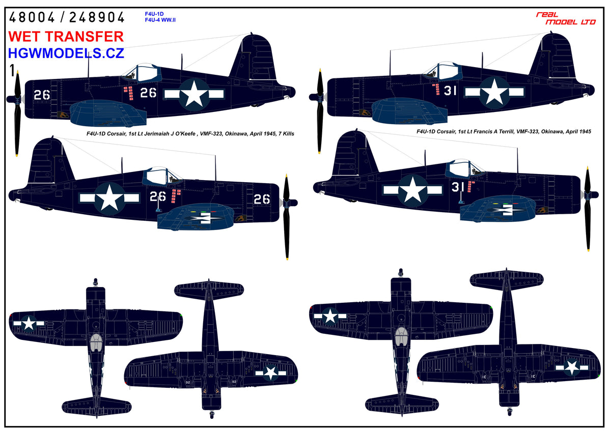 Vought F4U-1D / F4U-4 Corsair WWII - Markings