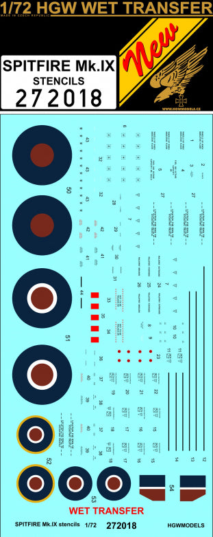 Supermarine Spitfire Mk.IXC/Mk.IXE - Markings + Stencils Eduard Wet Transfers