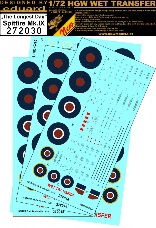 Supermarine Spitfire Mk.IXC/Mk.IXE - Markings + Stencils Eduard Wet Transfers