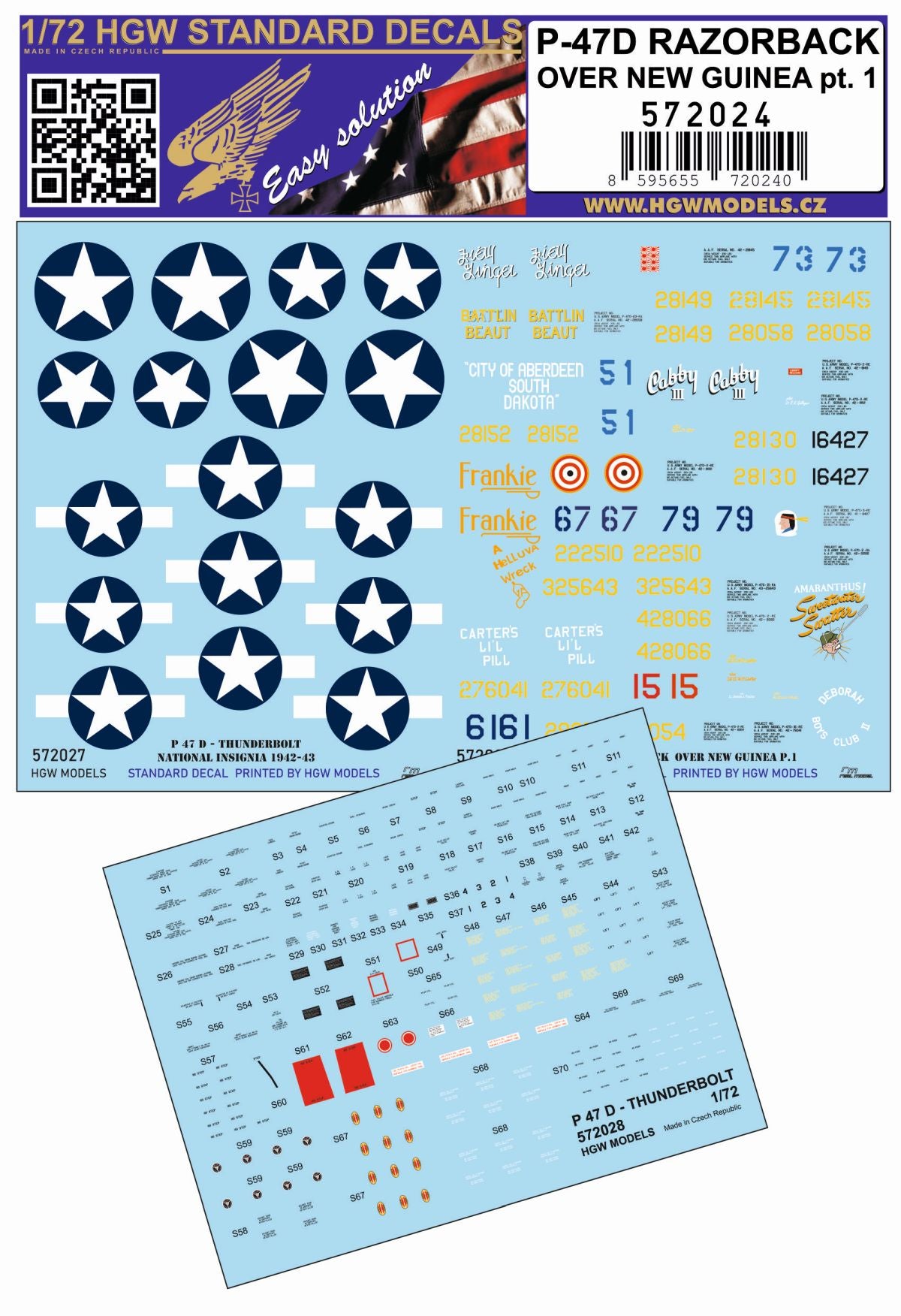 Republic P-47D Thunderbolt RAZORBACK OVER NEW GUINEA pt.1 STANDARD DECALS