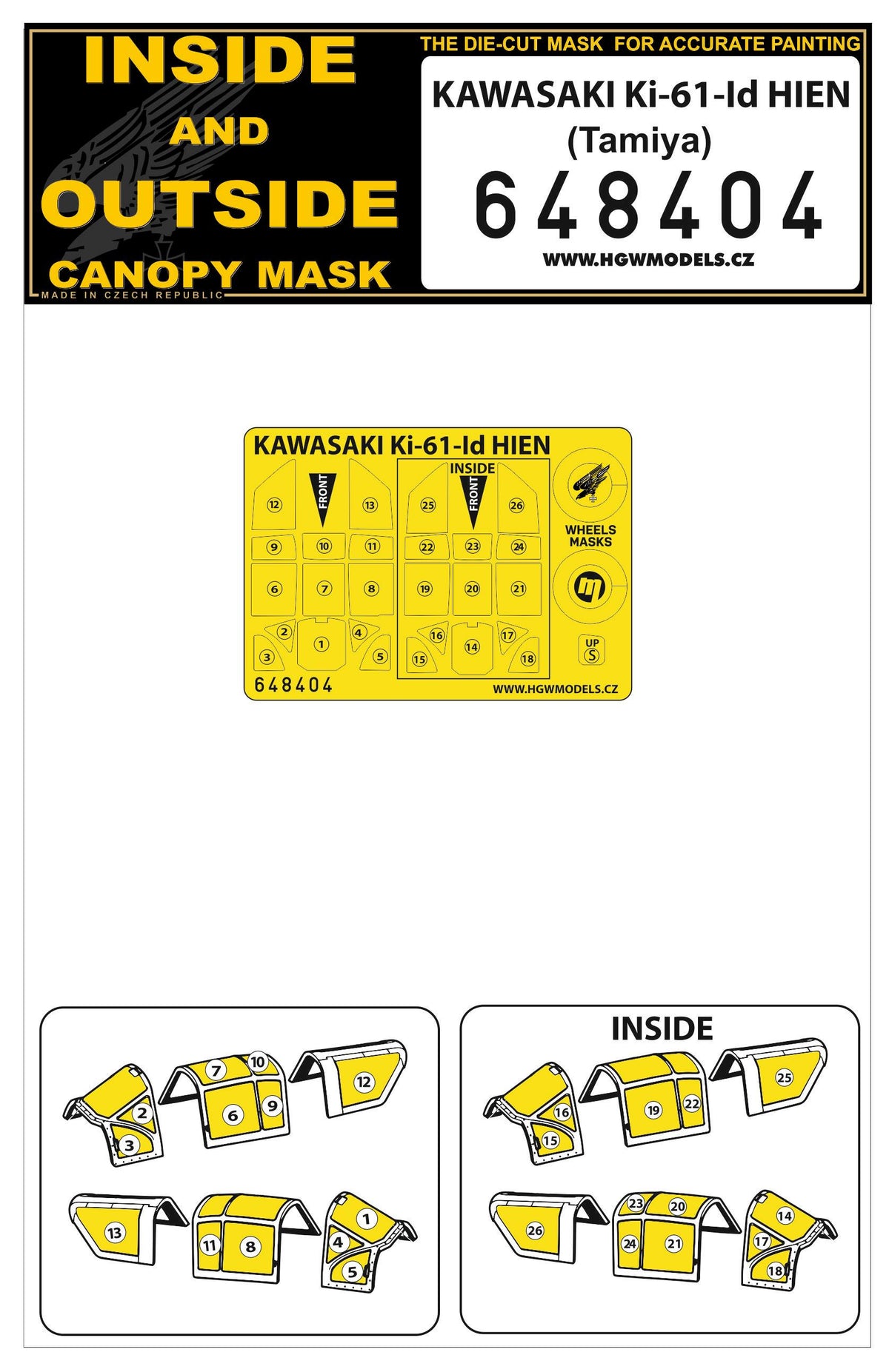 Kawasaki Ki-61-Id HIEN wheels and canopy frame paint mask (inside and outside) (designed to be used with Tamiya kits)