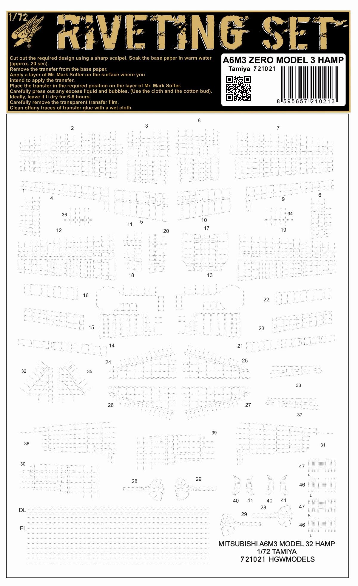 Mitsubishi A6M3 Zero HAMP riveting set (designed to be used with Tamiya kits)
