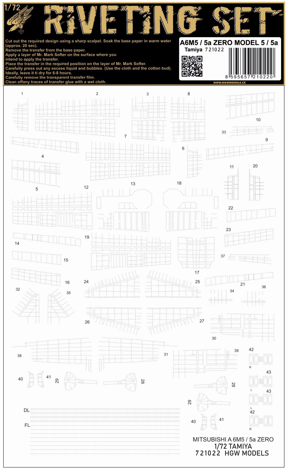Mitsubishi A6M5 Zero riveting set (designed to be used with Tamiya kits)