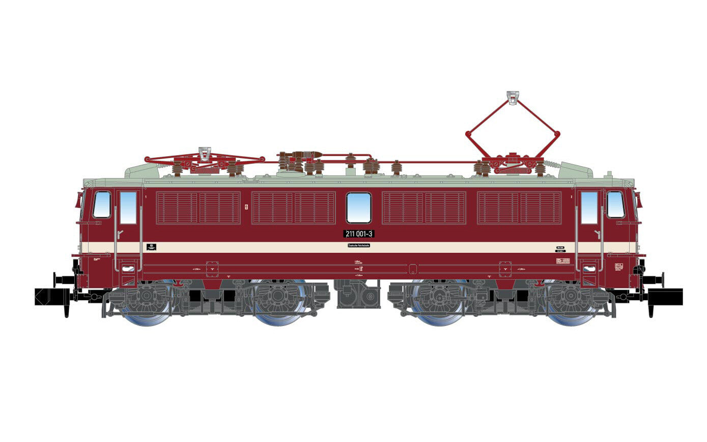 DR electric locomotive class 211 red livery with wide decor line period IV with DCC decoder