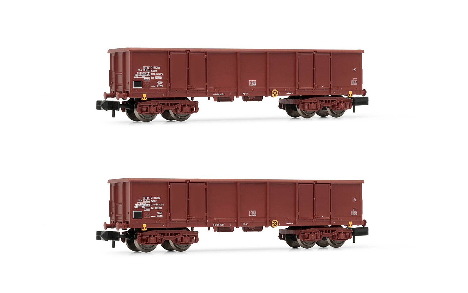 DR 2-unit set 4-axle open wagons Eas brown livery loaded with scrap period IV