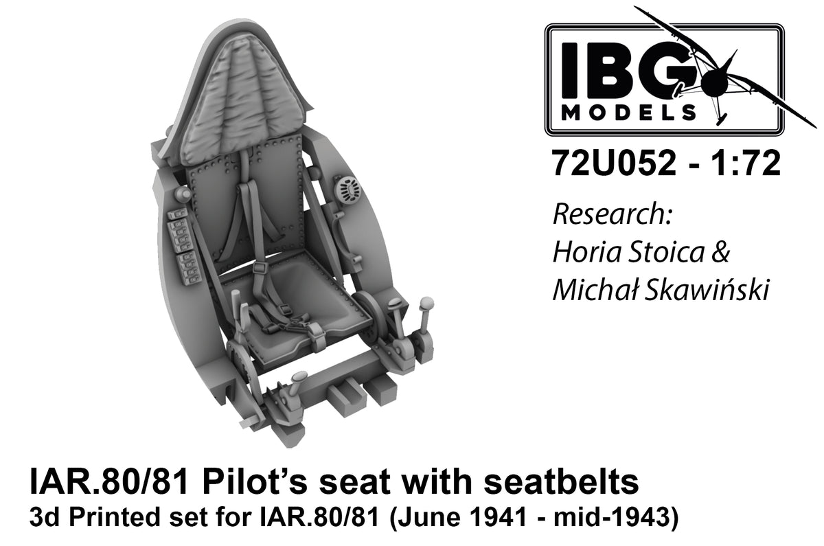 I.A.R. IAR.80/IAR.81C Pilot's seat with seatbelts (June 1941 - mid-1943) (3D-printed) (designed to be used with IBG Models kits)