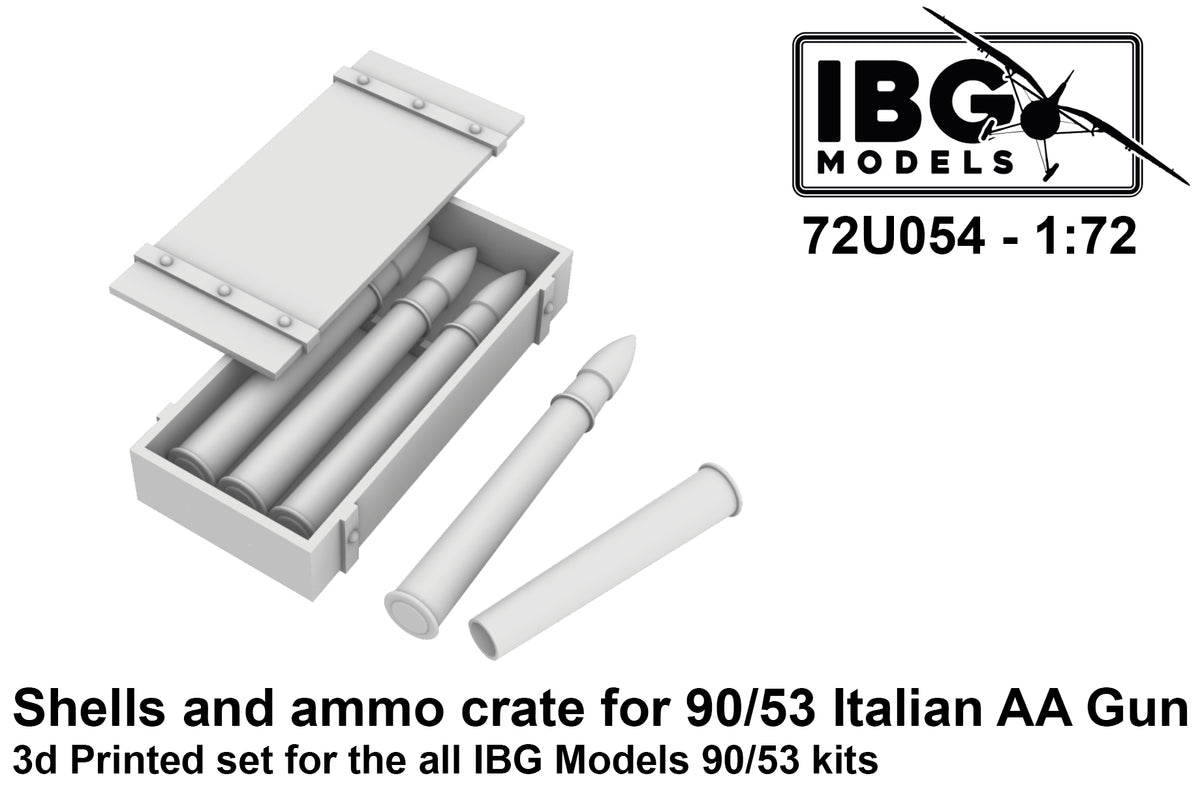 Shells and ammo crates for 90/53 Italian Anti Aircraft Gun (3D-printed) (designed to be used with IBG Models kits)