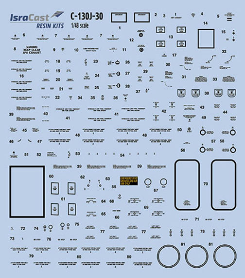 Lockheed C-130J-30 Hercules IAF 'Shimshon' Conversion Set (designed to be used with Italeri kits) Includes: 3D resin printed parts, decals and assembly instructions.