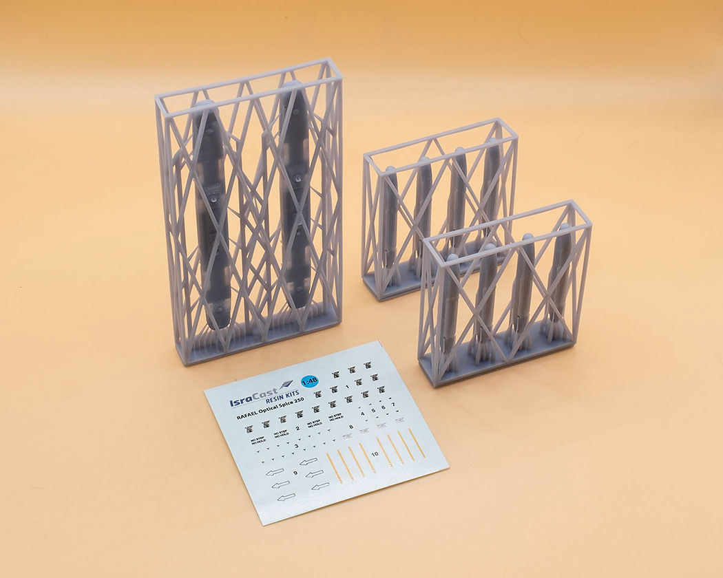 ‘Spice 250’ Gliding Bombs Contains 8 bombs with 2 quadrant racks. Includes: 3D resin printed parts, decals and assembly instructions.