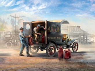 Gasoline Delivery, Model T 1912 Delivery Car with 2 American Gasoline Loader Figures