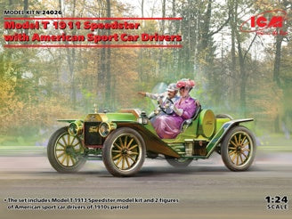 Model T 1913 Speedster with 2 American Sport Car Driver Figures