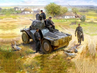 ICM P 204 (f) German Armoured Vehicle with 4 Crew Figures & Cat