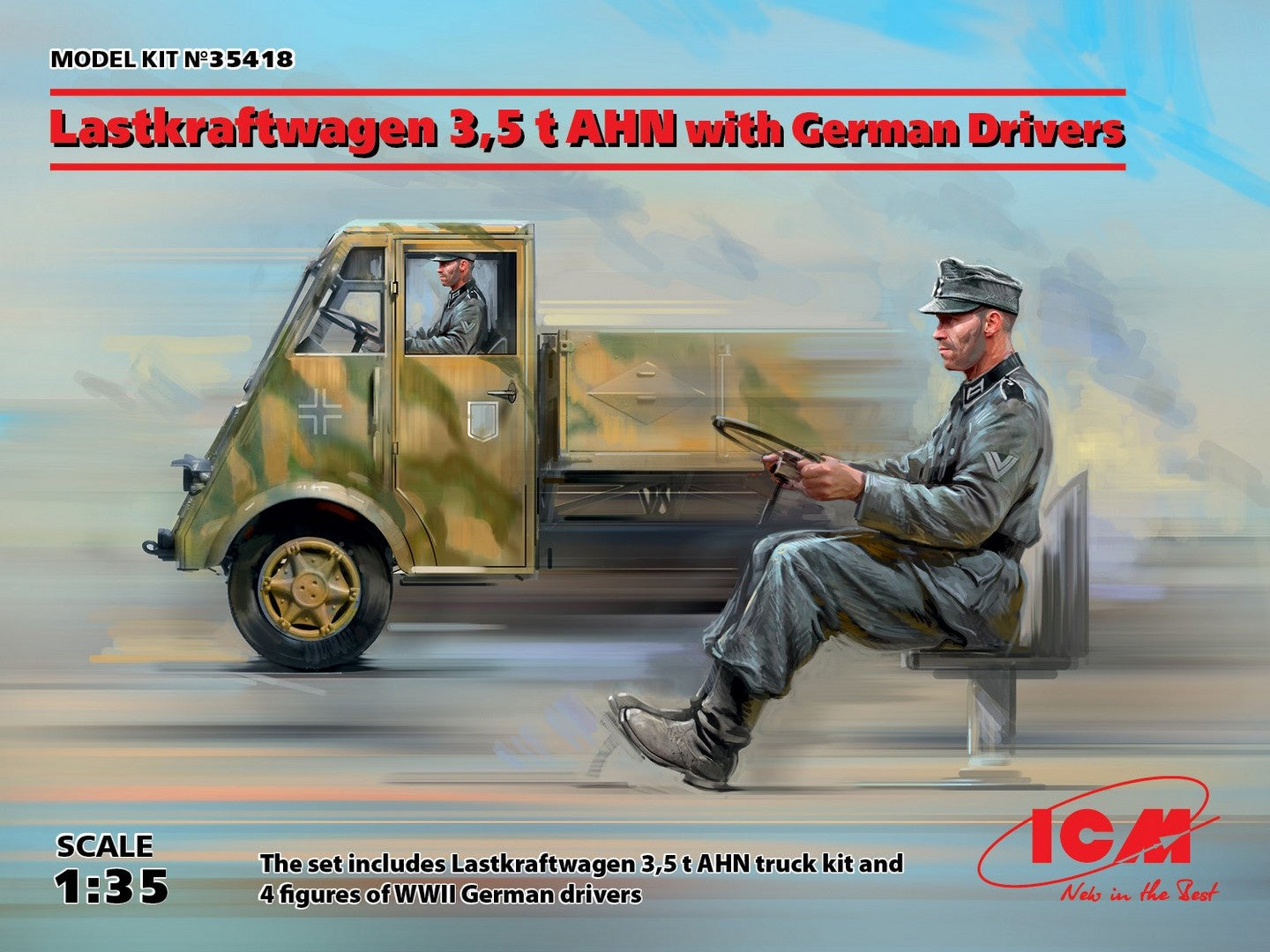 ICM 1/35 Lastkraftwagen 3,5 T Ahn With German Drivers 35418