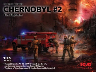 Chernobyl #2 Fire Fighters (AC-40-137A Fire Truck, 4 Figures & Diorama Base with Background)