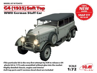 ICM G4 (1935) Soft Top, WWII German Staff Car, Snap Fit