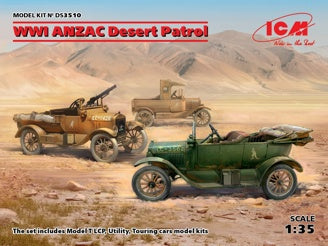ICM WWI ANZAC Desert Patrol, Model T LCP, Utility & Touring Cars (Set of 3)