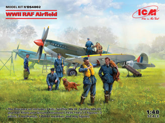ICM WWII RAF Airfield Set, Spitfire Mk.IX & Spitfire Mk.VII, RAF Pilots & Ground Personnel (7 Figures)