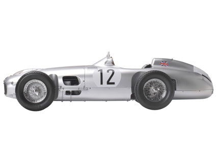 Mercedes-Benz W196 R model kit Stirling Moss #12 1/8 scale replica with silver finish.