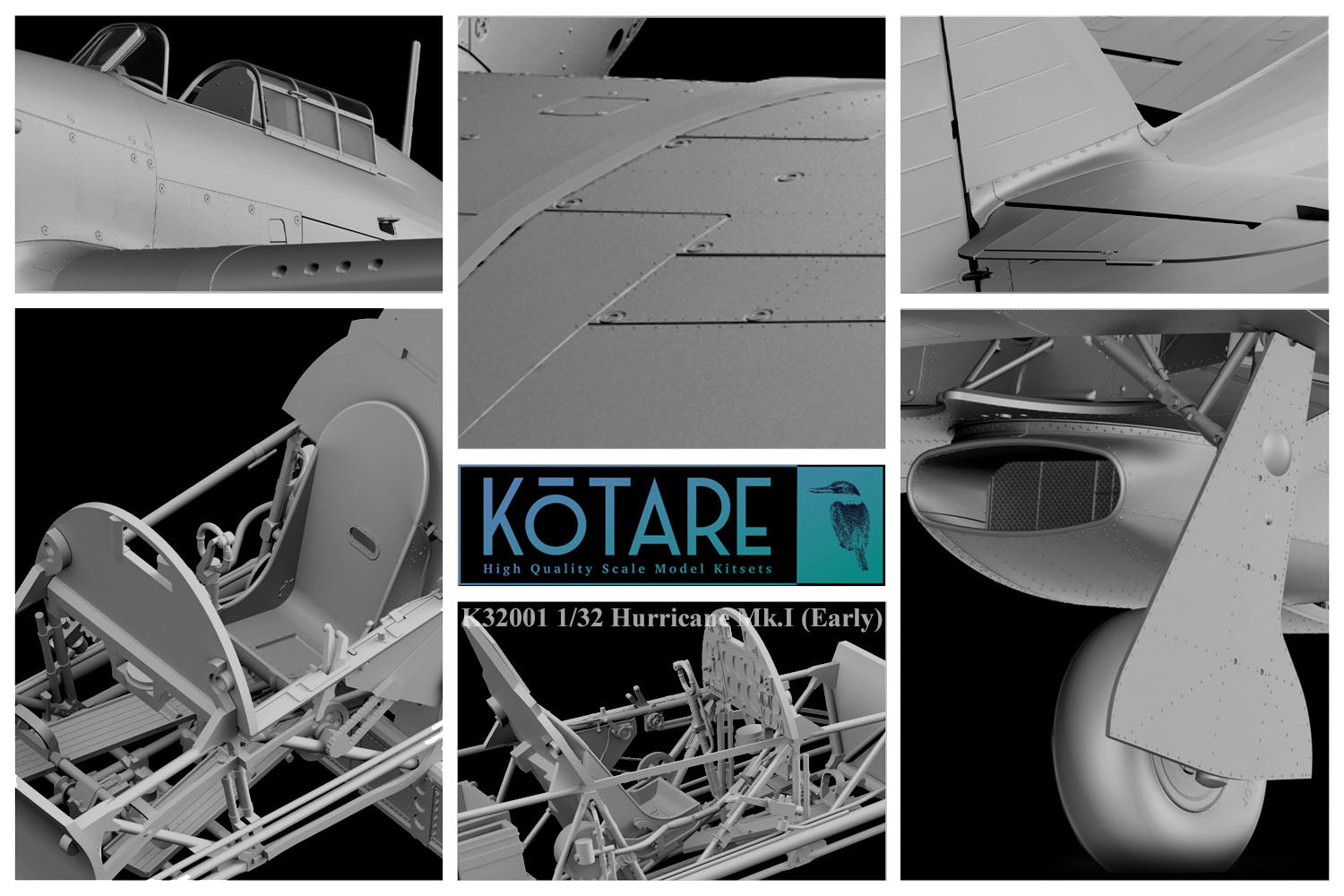 Collage of a model airplane with Kotare branding and product details.