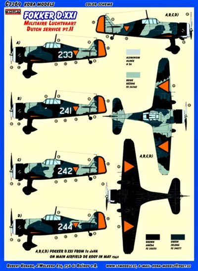 Fokker D.XXI Conversion set (Dutch service, part 2) (designed to be used with Frog, MPM and Novo etc kits)