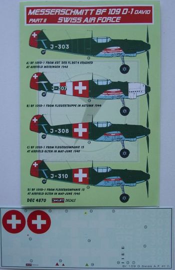 Messerschmitt Bf-109D-1 Part II Swiss Air Force (designed to be used with Hobbycraft kits)