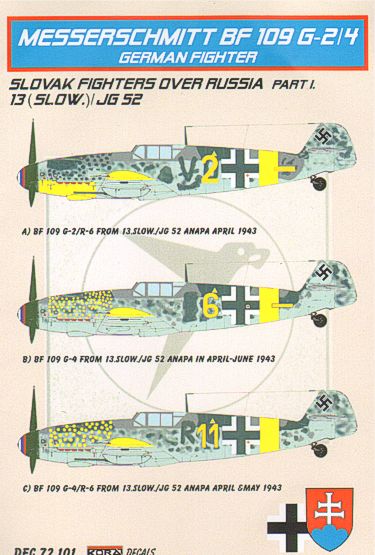 Messerschmitt Bf-109G-2/Bf-109G-4 (13 Slow./JG 52) Part 1. Includes resin wheels (designed to be used with AZ Model kits)
