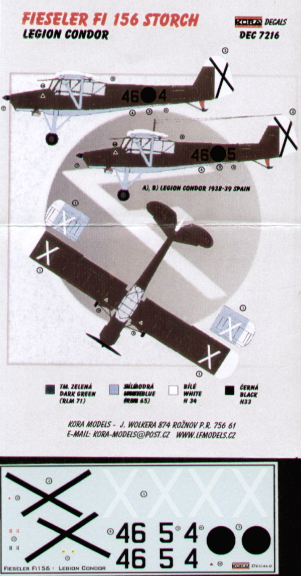Fieseler Fi-156C-3 'Storch' (2) Condor Legion 45-4 or 46-5 RLM 71/65 (designed to be used with Academy, Heller and SMER kits)