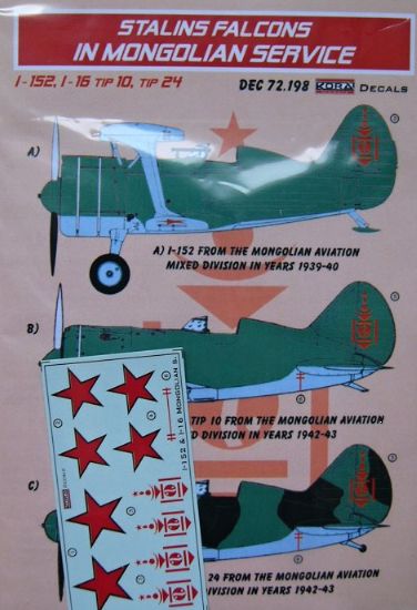 Stalin's Falcons in Mongolian service (designed to be used with A-Model , Hasegawa and ICM UA UK kits) Polikarpov I-16 type 24, I-16 type 10, I-15bis