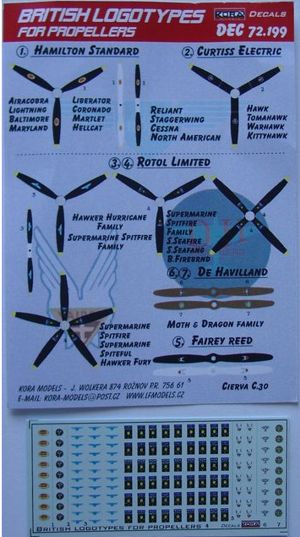 British and American logotypes for propellers produced by Curtiss Electric, Hamilton Standard, de Havilland, Rotol Limited, Fairey Read.