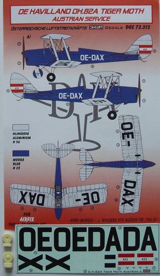 de Havilland DH.82A Tiger Moth Austrian Service (designed to be used with Airfix, Pavla Models and AZ Model kits)