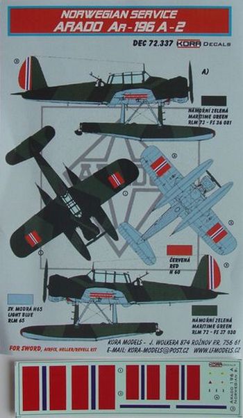 Arado Ar-196A-2 (Norwegian Service) (designed to be used with Airfix, Encore, Heller and Revell kits)