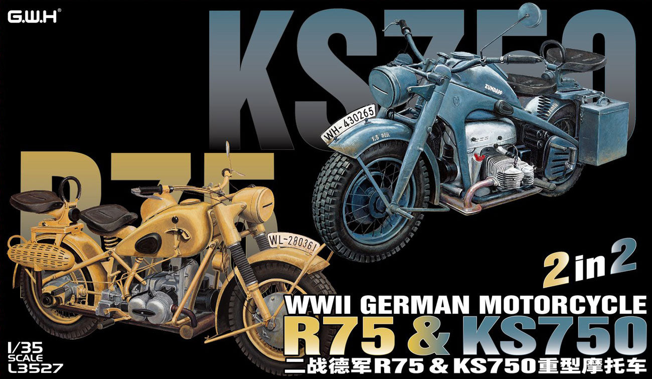 Great Wall Hobby L3527 – WWII German Motorcycle BMW R75 & Zündapp KS750