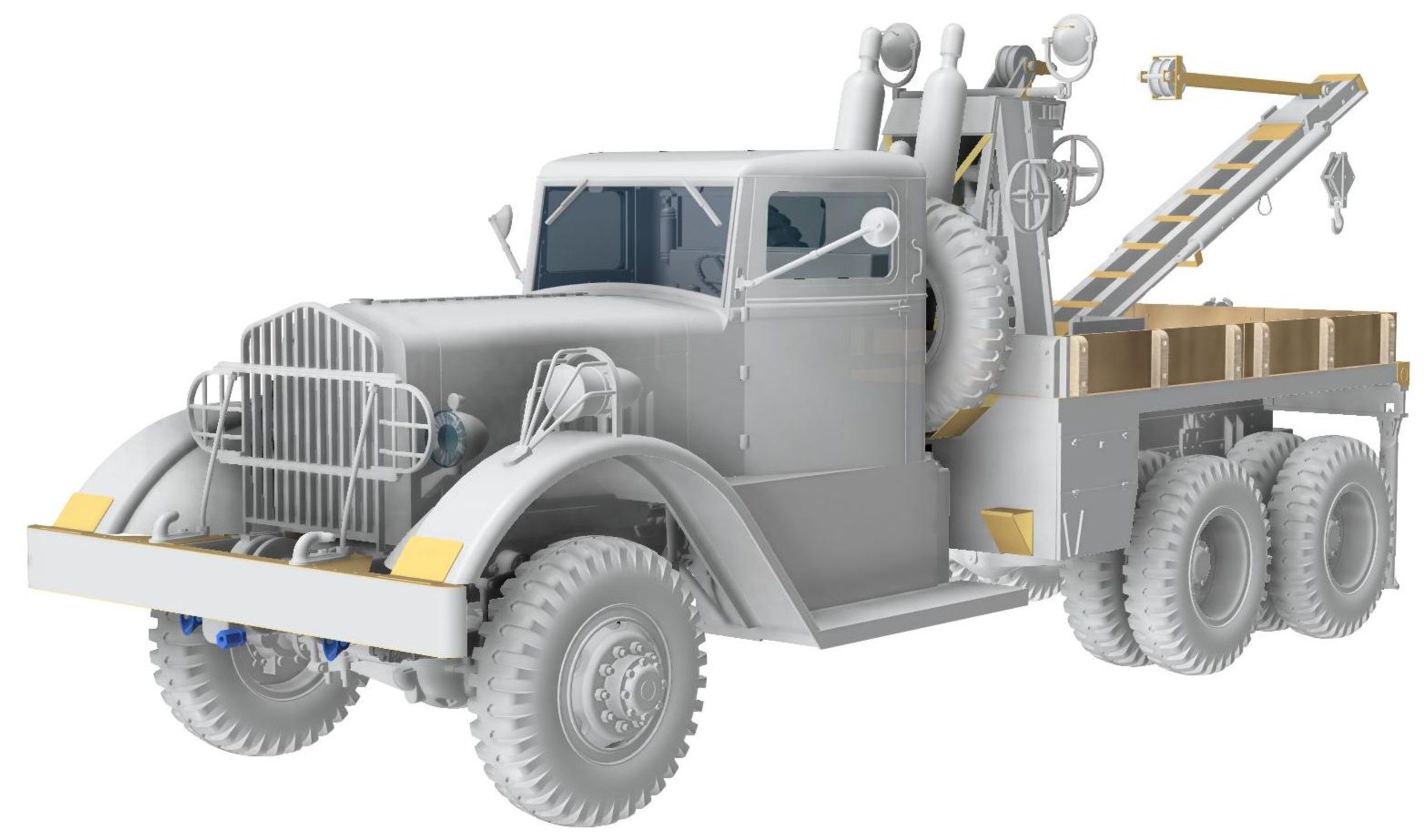 Model of a vintage truck with a crane on a white background