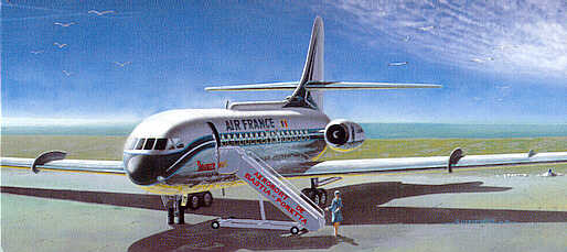 Sud-Aviation SE-210 Caravelle III or VIR with decals for United, Flygvapen Sweden, Air Inter France, Air France and a French Military aircraft. Also includes landing steps.