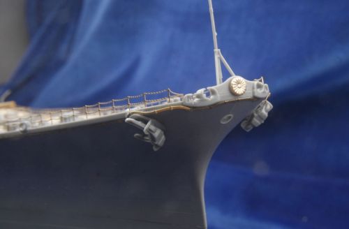 IJN Yamato model detailing set view showing detailed ship bow on display with realistic features.