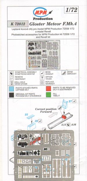 Gloster Meteor F.4 color photo-etched parts (designed to be used with MPM and Xtrakit kits)
