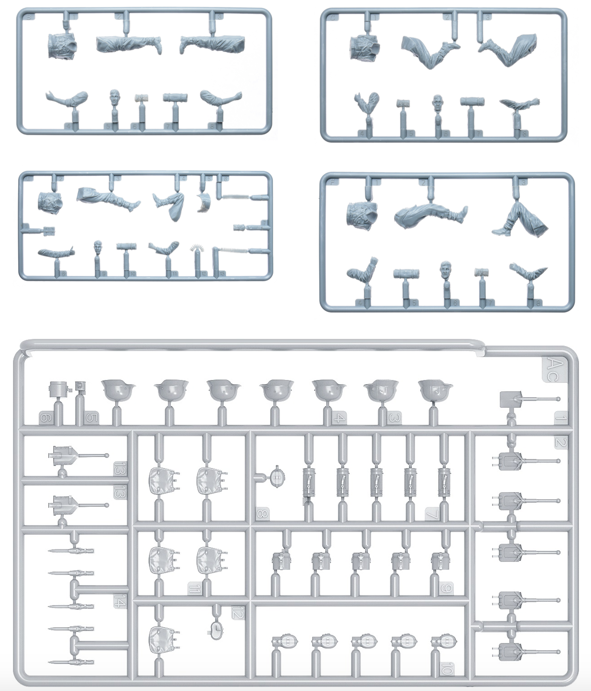 GERMAN INFANTRY (WWII) AT REST UNASSEMBLED PLASTIC MODEL KITBOX CONTAINS MODELS OF FOUR FIGURES WITH WEAPON AND EQUIPMENT