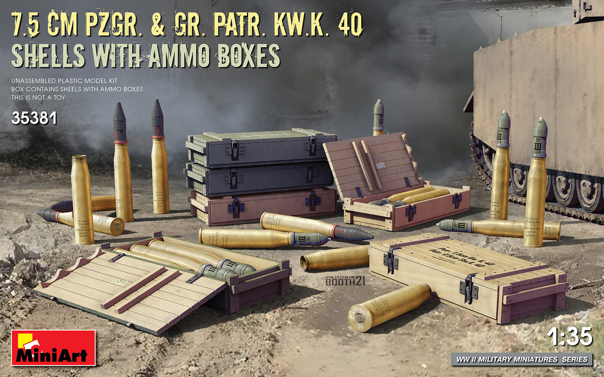 7.5 CM PZGR. & GR. PATR. KW.K. 40 SHELLS WITH AMMO BOXES