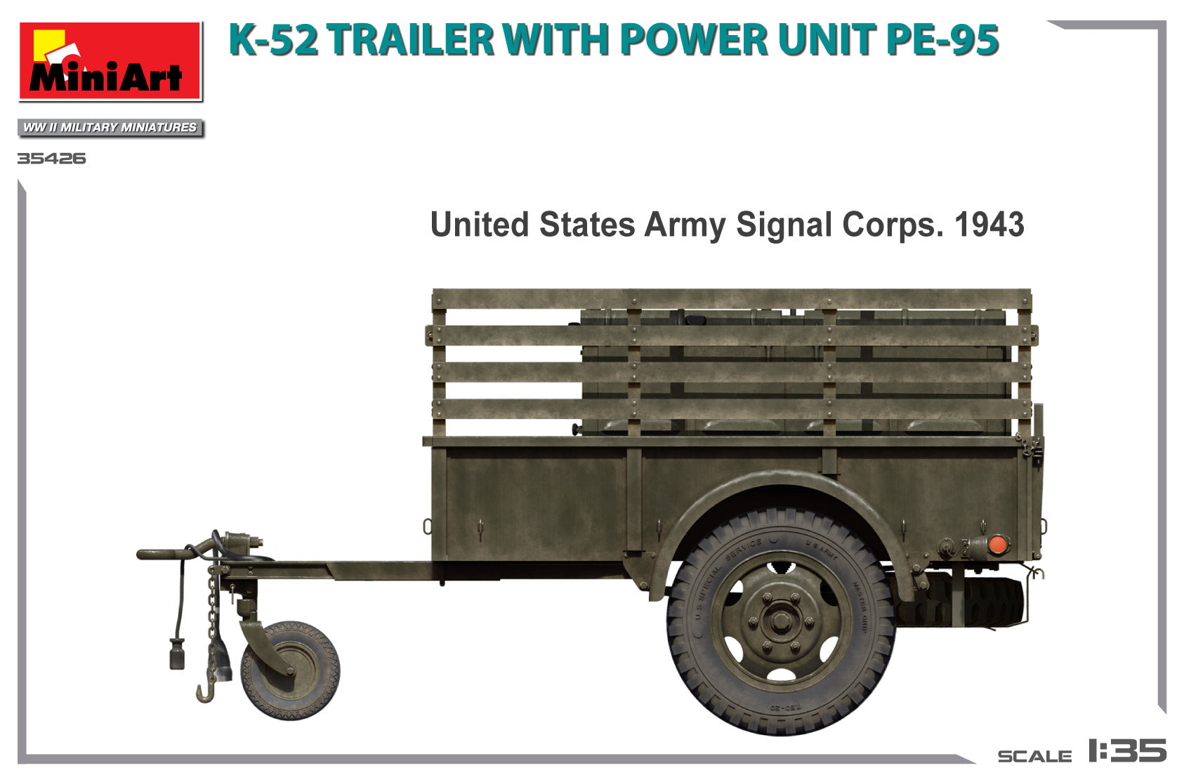 MiniArt K-52 TRAILER w/POWER UNIT PE-95 features the K-52 Trailer with Power Unit PE-95 in a 1:35 scale 2