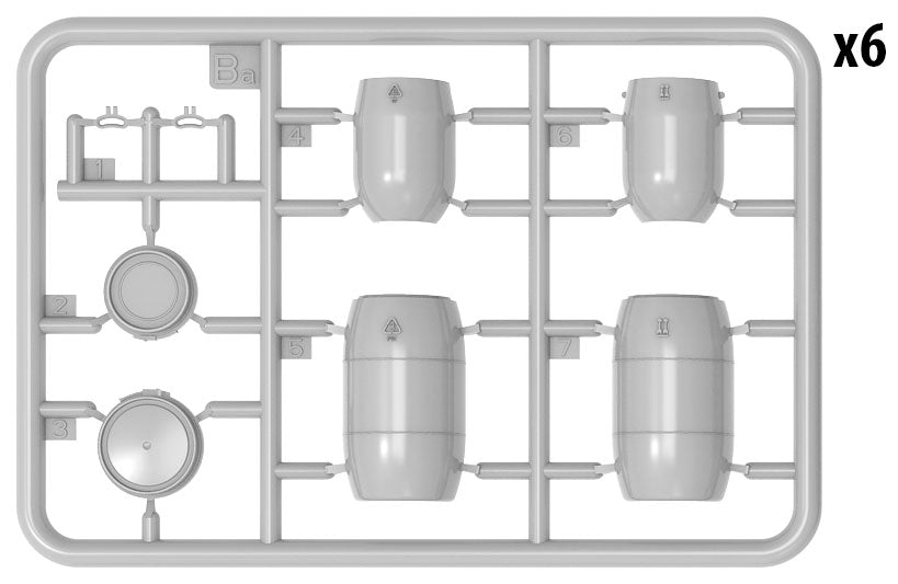 PLASTIC BARRELS & CANS Kit contents plastic models of Barrels & CansDecal Sheet is Included
