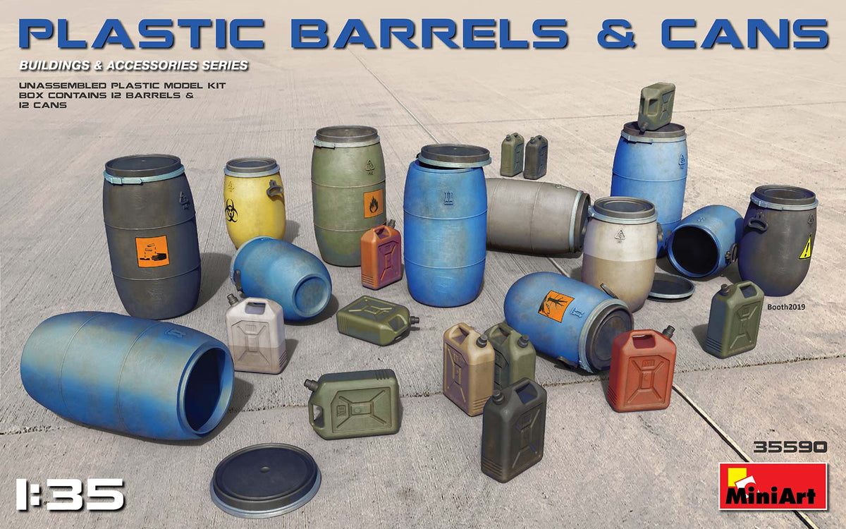 PLASTIC BARRELS & CANS Kit contents plastic models of Barrels & CansDecal Sheet is Included
