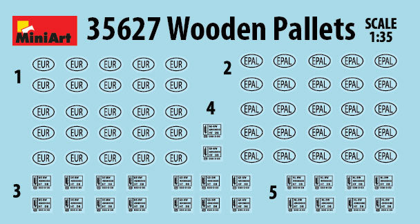 MiniArt Wooden pallets x 12. Unassembled Plastic Model Kit including decals