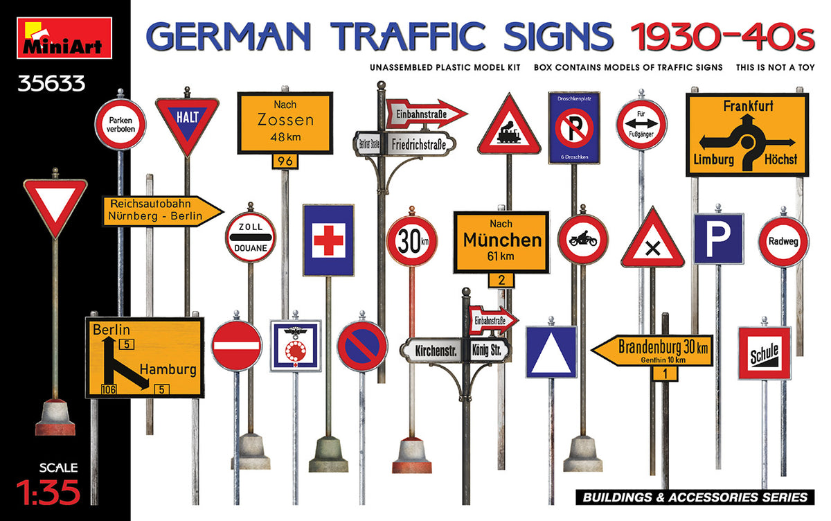 GERMAN TRAFFIC SIGNS 1930-40s UNASSEMBLED PLASTIC MODEL KITBOX CONTAINS MODELS OF TRAFFIC SIGNS