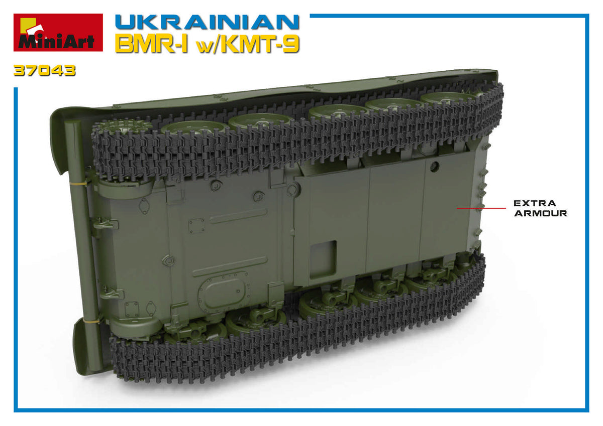Ukrainian BMR-1 with KMT-9 HIGHLY DETAILED MODELALL HATCHES CAN BE POSED OPEN OR CLOSEDWORKABLE RMSh TRACKSPHOTO-ETCHED PARTS INCLUDEDCLEAR PARTS INCLUDEDDECALS SHEET FOR 4 VARIANTS